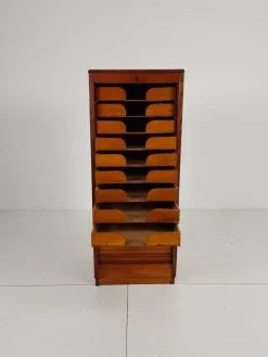 Pamono Dutch Oak Archive Cabinet with Tambour Door, 1940s><noscript><img width=