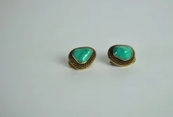 New Pamono Ear Clips with Genuine Turquoise and Sterling Silver by Erik Poul Fenster, Denmark, 1960s, Set of 2