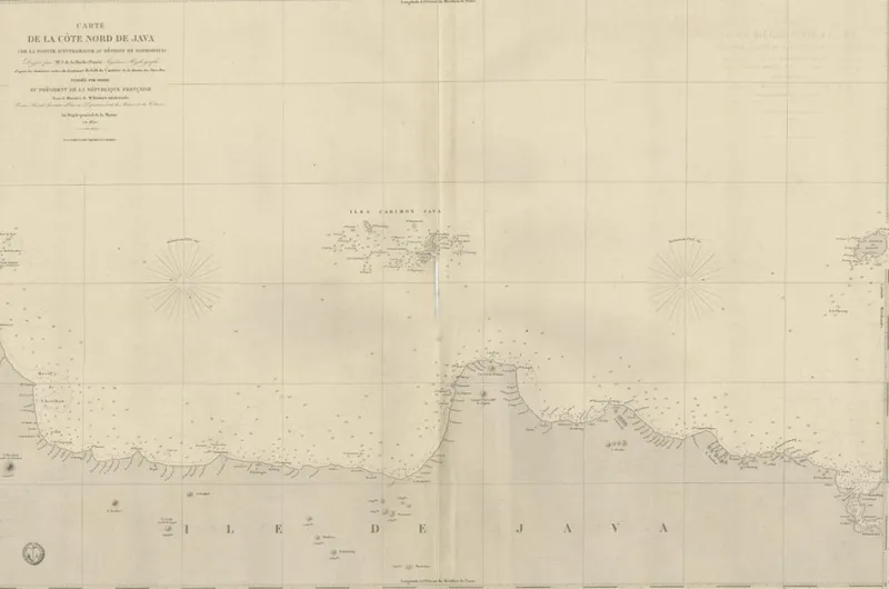 Pamono Early French Nautical Map of the Northern Coast of of Java, Indonesia, 1850s> Wall Decor