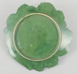 Pamono Early 20th Century Art Nouveau Ceramic Dish with Leave in Relief from Höganäs, Sweden><noscript><img width=