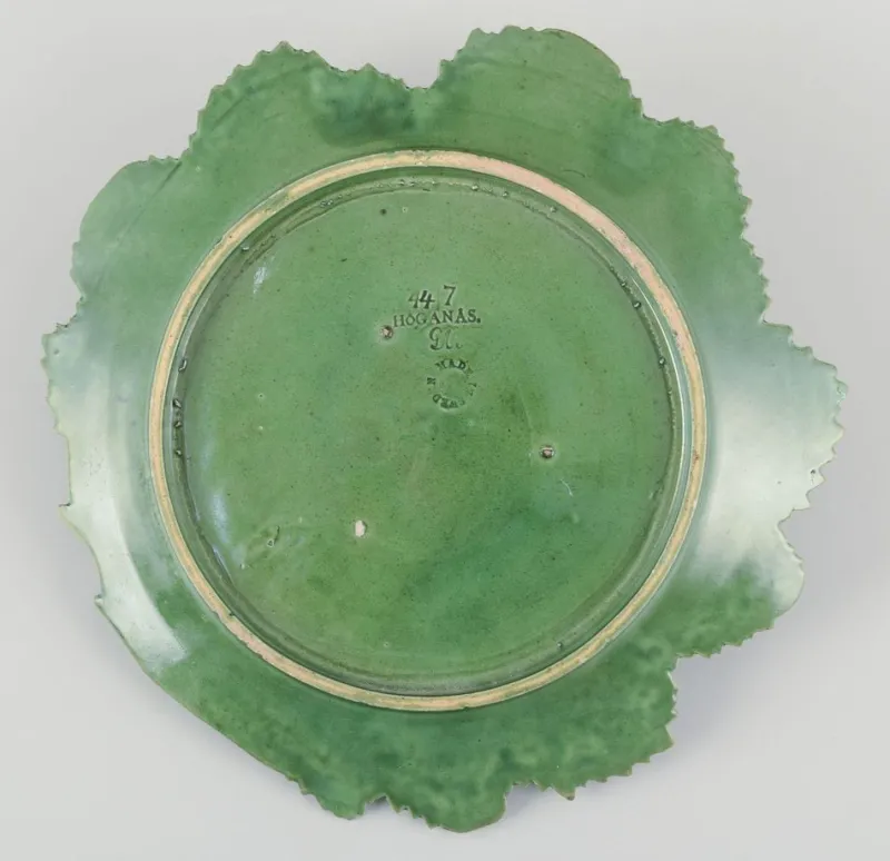 Pamono Early 20th Century Art Nouveau Ceramic Dish with Leave in Relief from Höganäs, Sweden> Serving Dishes