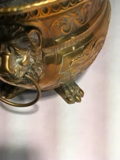Pamono Early 20th Century Brass Planter Bowl with Lions' Heads, Italy, 1910><noscript><img width=