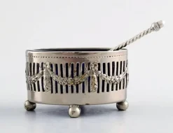 Pamono Early 20th Century Danish Silver & Blue Glass Salt Jars with Spoons, Set of 3><noscript><img width=