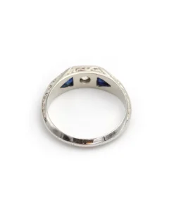 Pamono Early 20th Century Edwardian Ring with Synthetic Sapphire & 0.30 Ct Old-Cut Diamond, 1890s><noscript><img width=