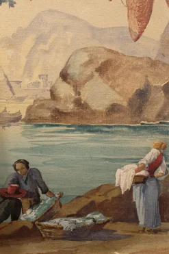 Pamono Early 20th Century French Tempera on Canvas Folding Screen with Seascape View><noscript><img width=