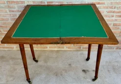 Online Pamono Early 20th Century French Walnut Game Table with Wheels, 1920s