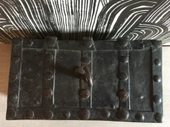 Pamono Early 17th Century Medieval Handcrafted Black Iron Coffer or Box, 1610><noscript><img width=