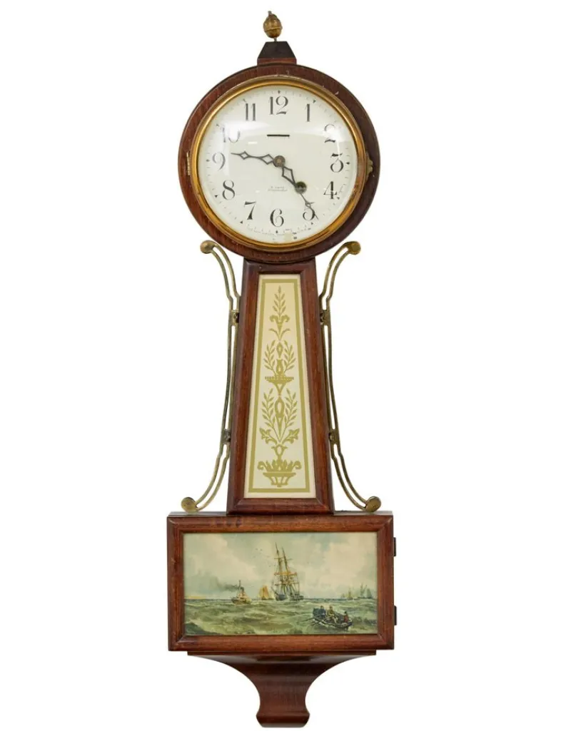 Pamono Early 20th Century New Haven Banjo Wall Clock, 1890s> Clocks