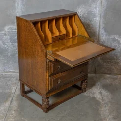 Pamono Early 20th Century Oak Writing Secretaire
