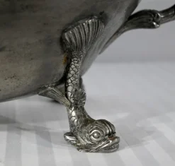 Pamono Early 20th Century Tureen and Tray in Fine Pewter by L. Houzeaux, 1930s, Set of 2><noscript><img width=
