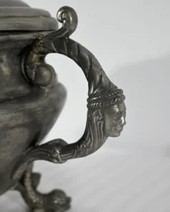 Pamono Early 20th Century Tureen and Tray in Fine Pewter by L. Houzeaux, 1930s, Set of 2><noscript><img width=