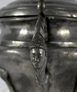 Pamono Early 20th Century Tureen and Tray in Fine Pewter by L. Houzeaux, 1930s, Set of 2><noscript><img width=