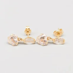Online Pamono Earrings in Gold with White Stones, Set of 2