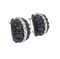 Best Pamono Earrings in Onyx, White Gold & Diamonds, 1980s, Set of 2