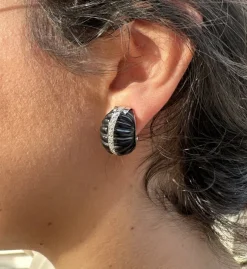 Best Pamono Earrings in Onyx, White Gold & Diamonds, 1980s, Set of 2