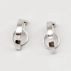 Pamono Earrings in White Gold with Princess Cut Diamonds, Set of 2> Earrings