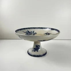 Hot Pamono Earthenware Compote Dish with Blue Bird Motif from Pexonne, Late 19th Century
