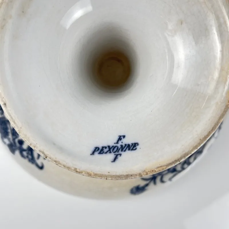 Hot Pamono Earthenware Compote Dish with Blue Bird Motif from Pexonne, Late 19th Century