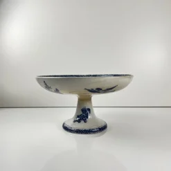 Hot Pamono Earthenware Compote Dish with Blue Bird Motif from Pexonne, Late 19th Century