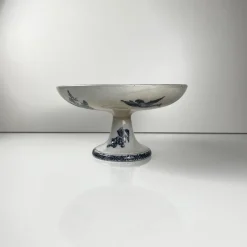 Hot Pamono Earthenware Compote Dish with Blue Bird Motif from Pexonne, Late 19th Century
