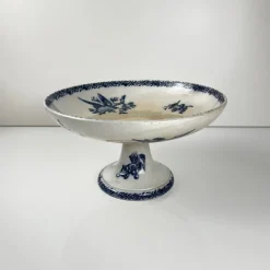 Hot Pamono Earthenware Compote Dish with Blue Bird Motif from Pexonne, Late 19th Century