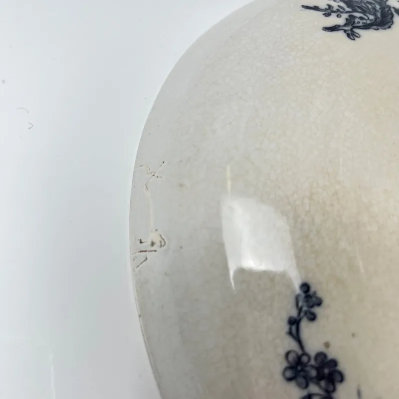 Hot Pamono Earthenware Compote Dish with Blue Bird Motif from Pexonne, Late 19th Century
