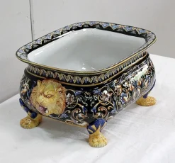Sale Pamono Earthenware Planter with Polychrome Decorations from Gien, Late 19th or Early 20th Century