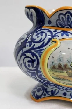 Pamono Earthenware Planter with Decoration, Early 20th Century><noscript><img width=