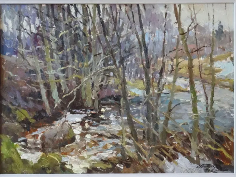 Pamono Edgars Vinters, Early Autumn, 1990, Oil on Cardboard> Impressionist