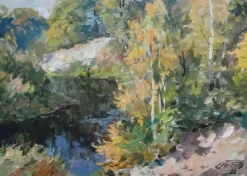 Hot Pamono Edgars Vinters, Landscape with the River, 1992, Oil on Cardboard