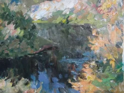 Hot Pamono Edgars Vinters, Landscape with the River, 1992, Oil on Cardboard