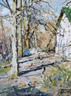 Pamono Edgars Vinters, Sunny Alley, 1971, Oil on Board> Impressionist