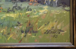 Pamono Edgars Vinters, Sunny Autumn Forest Edge, 1960s, Oil on Board><noscript><img width=