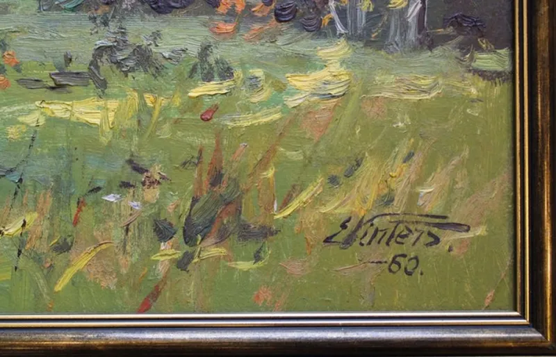 Pamono Edgars Vinters, Sunny Autumn Forest Edge, 1960s, Oil on Board> Impressionist