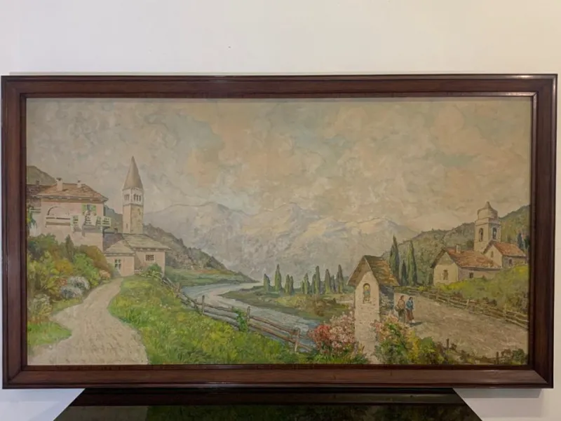 Pamono Edoardo Togni, Mountain View, 1920s, Oil on Canvas, Framed