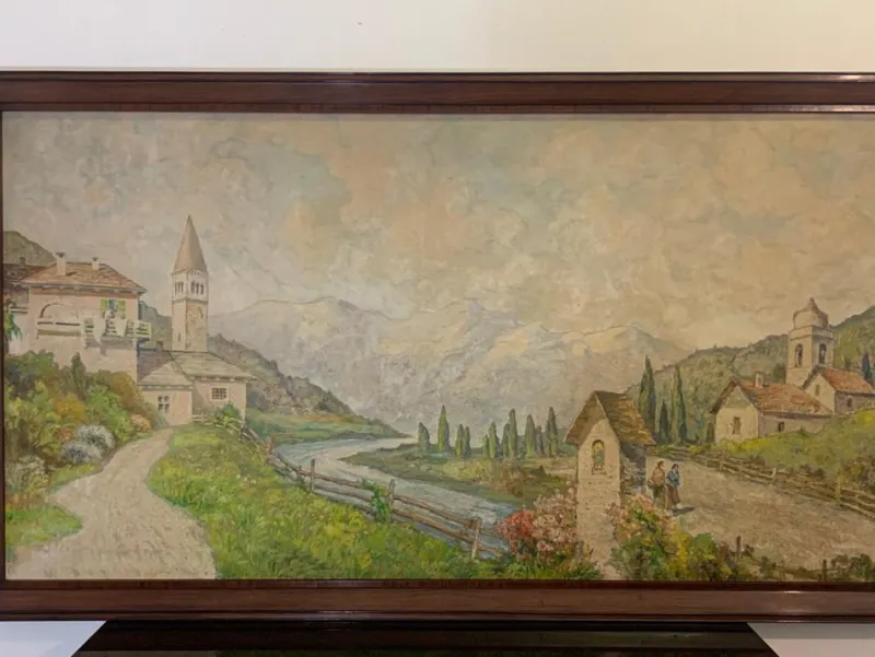 Pamono Edoardo Togni, Mountain View, 1920s, Oil on Canvas, Framed