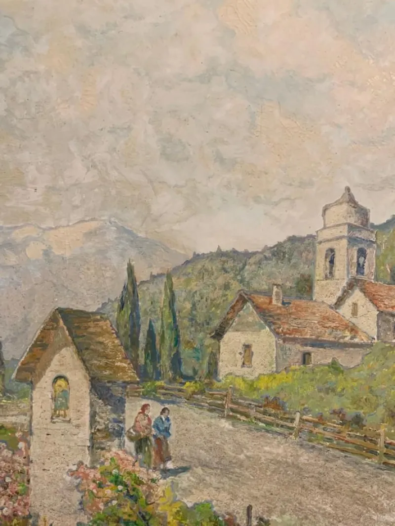 Pamono Edoardo Togni, Mountain View, 1920s, Oil on Canvas, Framed