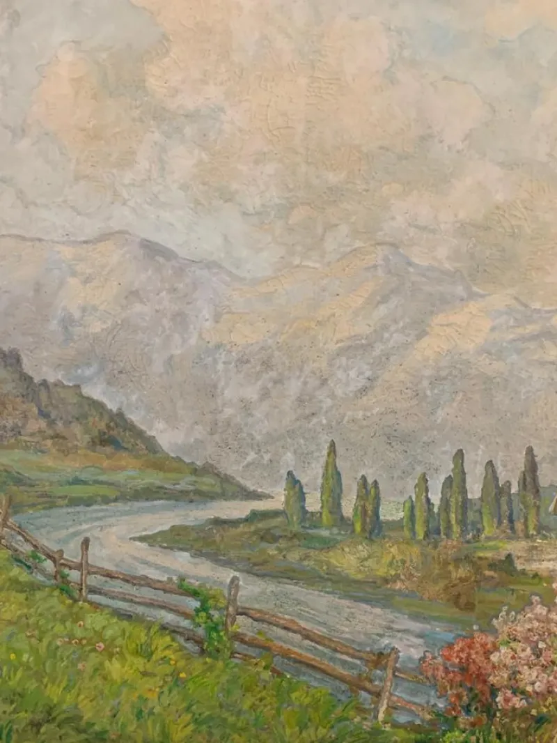 Pamono Edoardo Togni, Mountain View, 1920s, Oil on Canvas, Framed