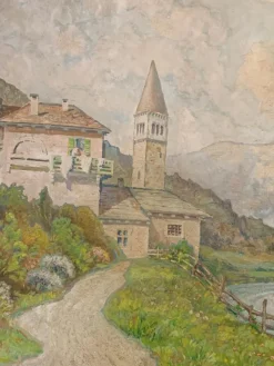 Pamono Edoardo Togni, Mountain View, 1920s, Oil on Canvas, Framed