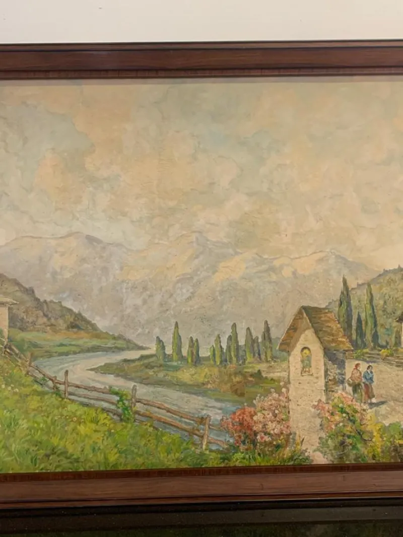 Pamono Edoardo Togni, Mountain View, 1920s, Oil on Canvas, Framed