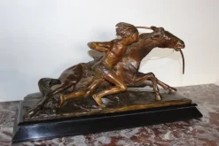 Pamono Edouard Drouot, Figure in Ambush in Front of His Horse, 1920s, Bronze><noscript><img width=