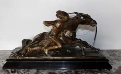 Pamono Edouard Drouot, Figure in Ambush in Front of His Horse, 1920s, Bronze><noscript><img width=