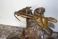 Pamono Edouard Drouot, Figure in Ambush in Front of His Horse, 1920s, Bronze><noscript><img width=