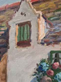 Outlet Pamono Edouard Le Saout, Geraniums and Flowers on a Cottage Staircase, 1950s, Oil on Canvas