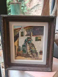 Outlet Pamono Edouard Le Saout, Geraniums and Flowers on a Cottage Staircase, 1950s, Oil on Canvas