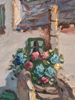 Outlet Pamono Edouard Le Saout, Geraniums and Flowers on a Cottage Staircase, 1950s, Oil on Canvas