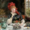 Pamono Eduardo Leon Garrido, Girl in Restaurant in Paris, 19th Century, Oil on Wood> Impressionist
