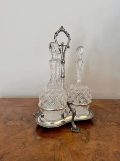Discount Pamono Edwardian Cut Glass Decanters and Silver-Plated Stand, 1900, Set of 4