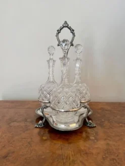 Discount Pamono Edwardian Cut Glass Decanters and Silver-Plated Stand, 1900, Set of 4