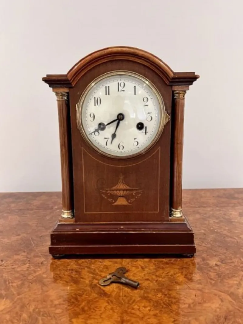 Discount Pamono Edwardian Mahogany Inlaid Mantle Clock, 1900s